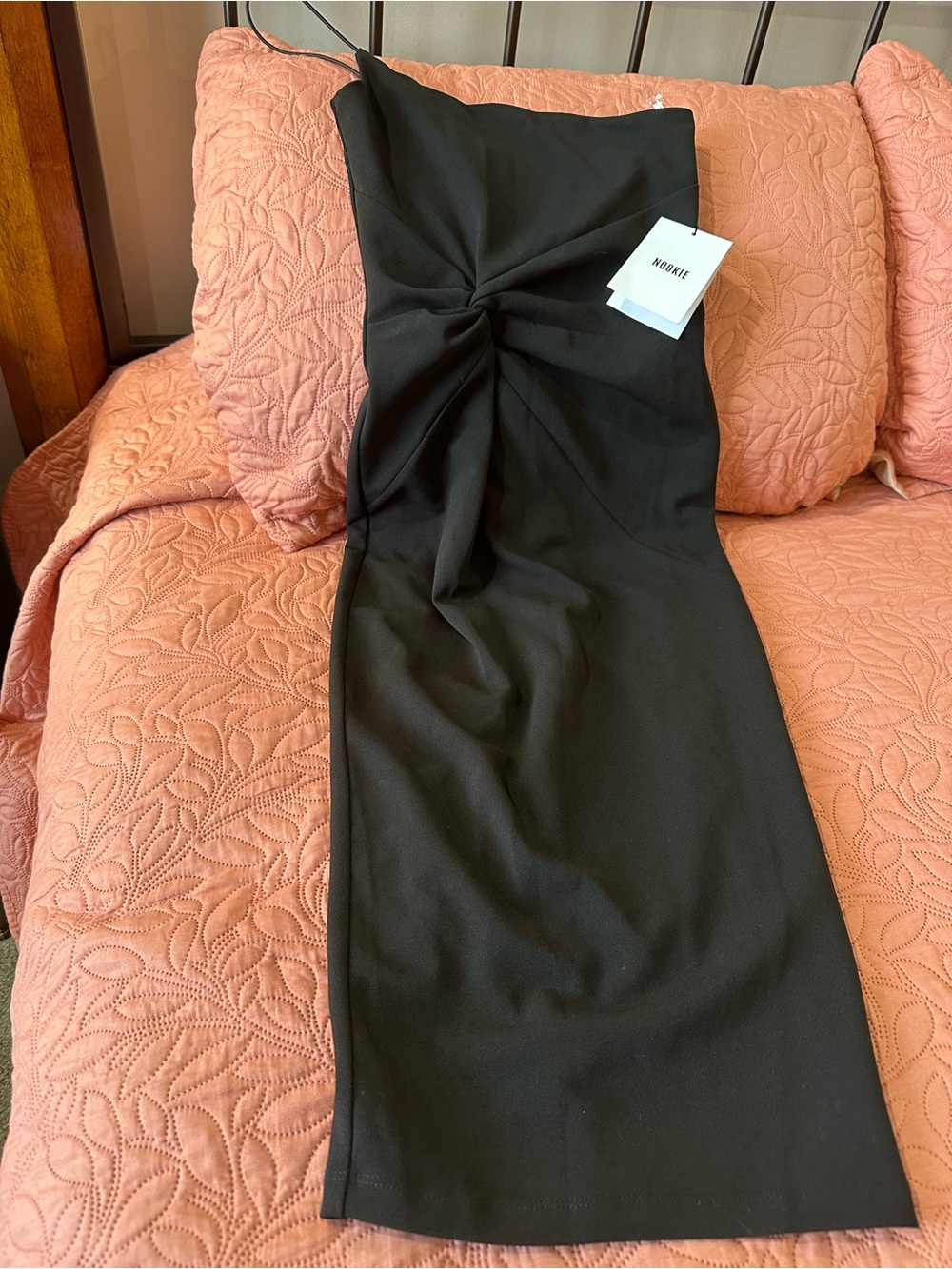 Nookie Black Strapless Knot-Front Midi Dress